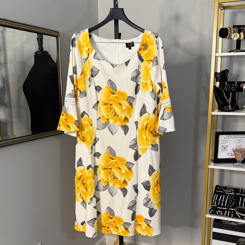 Floral Yellow and Gray Dress